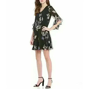 NEW! Calvin Klein Womens 4 V-Neck 3/4 Ruffle Sleeve Floral Chiffon Dress NWT $99